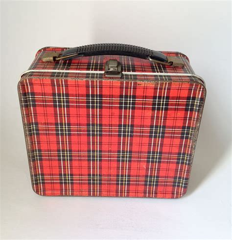 scotch plaid metal lunch box|Vintage 1960's Plaid Red Yellow Scotch Metal Lunchbox, Ohio .